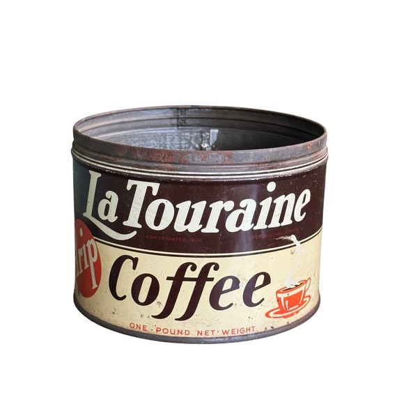 La Touraine Other - Can Vintage La Touraine Coffee Tin 1lb Drip Grind Metal Canister Prop Decor